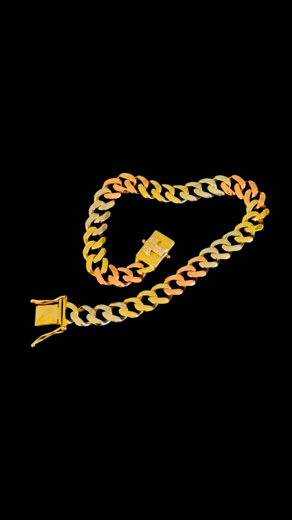 Three Tone 14K Solid Gold Cuban Link Bracelet